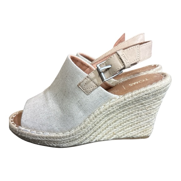 NWOT TOMS Monica Suede Wicker Wedge Sandal in Natural Oxford - Picture 5 of 7